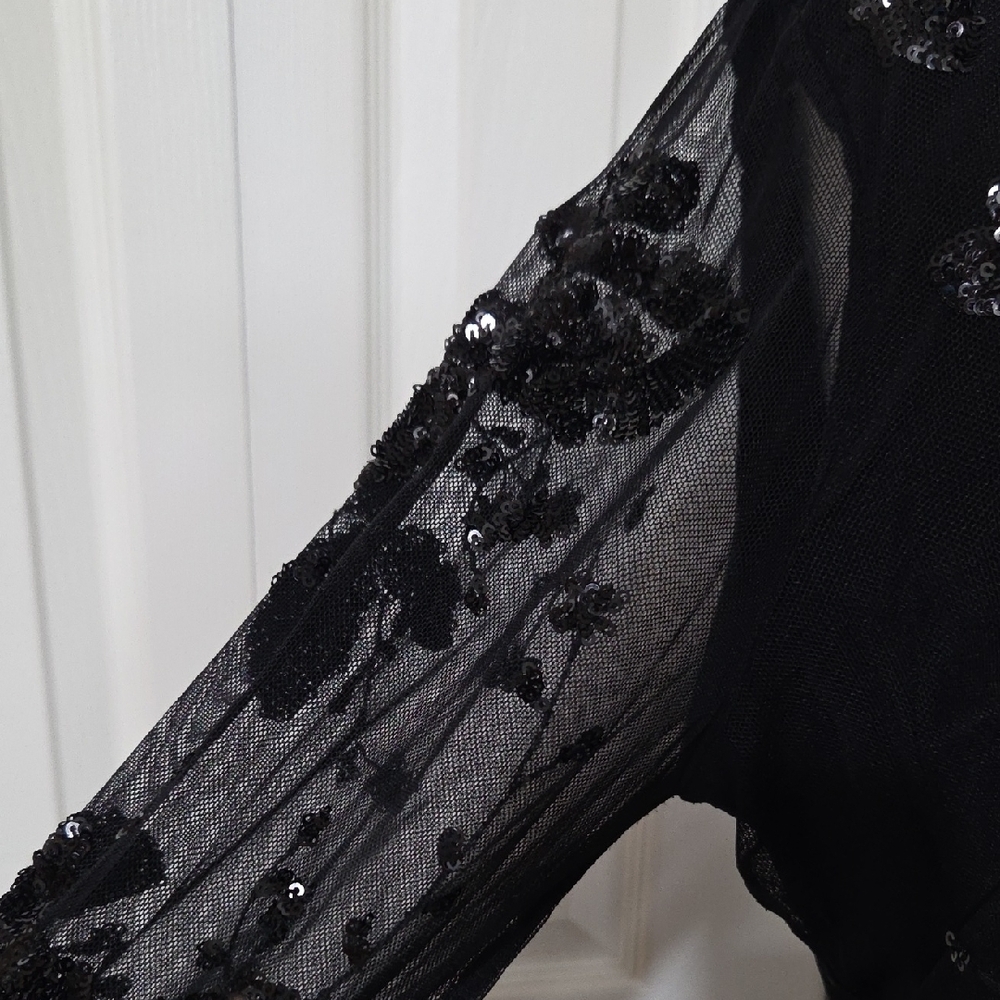 White House Black Market Black Sequin Blouse - Picture 3 of 9